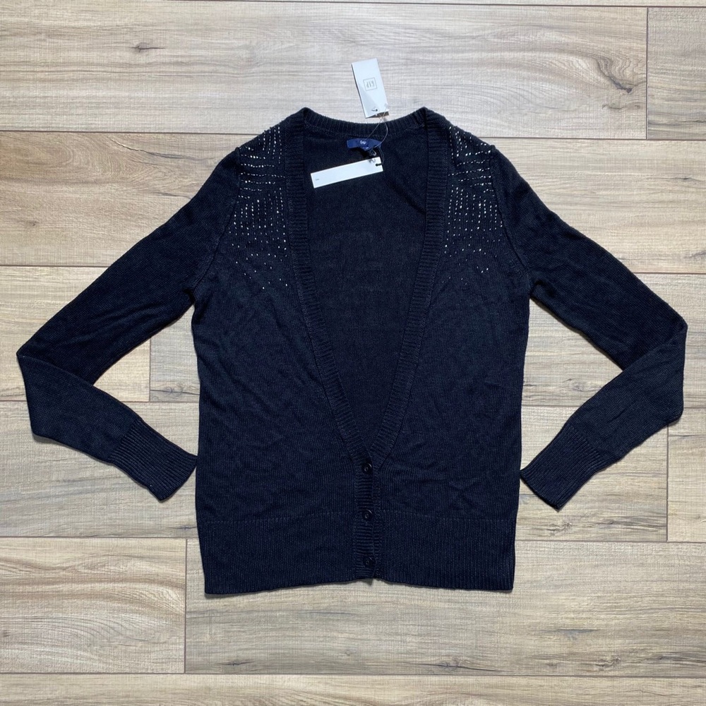 Gap Womens Beaded Long Sleeve Three Button Cardigan Size XS Black